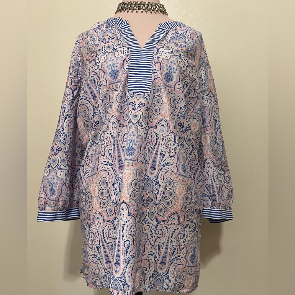 Talbots navy & pink print tunic in size XL